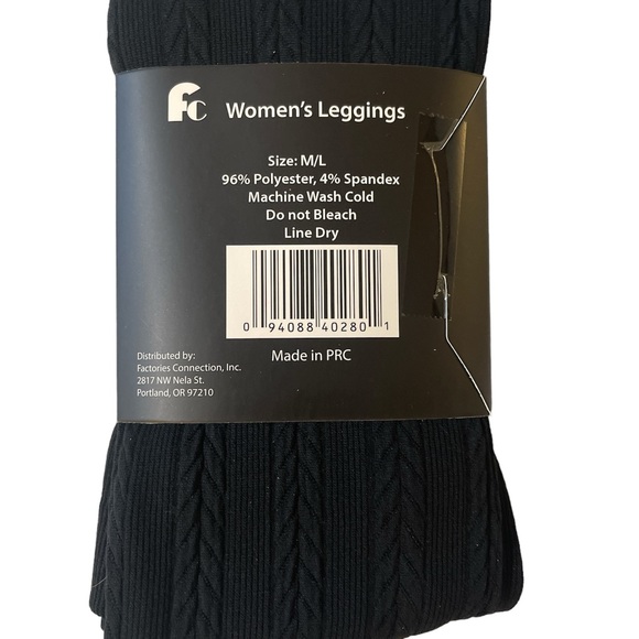 FC New Womens Leggings Size M/L Black Cable Knit Basic Super Soft Stretchy Tight - Picture 2 of 6